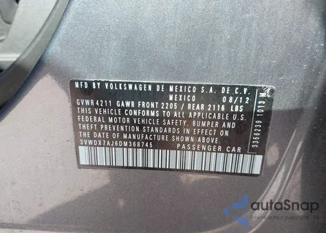 2013 Volkswagen Jetta 2.5L Se from USA, damaged, VIN 3VWDX7AJ6DM368745